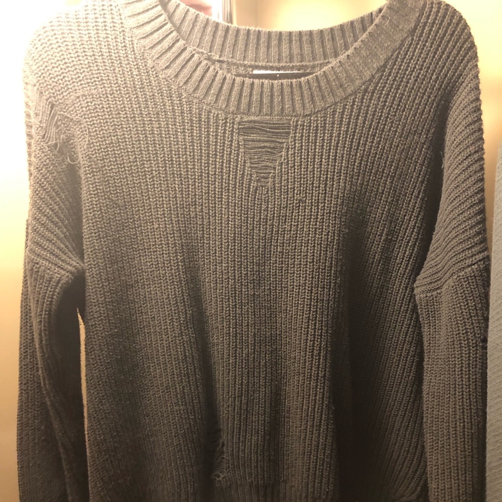 Green distressed sweater